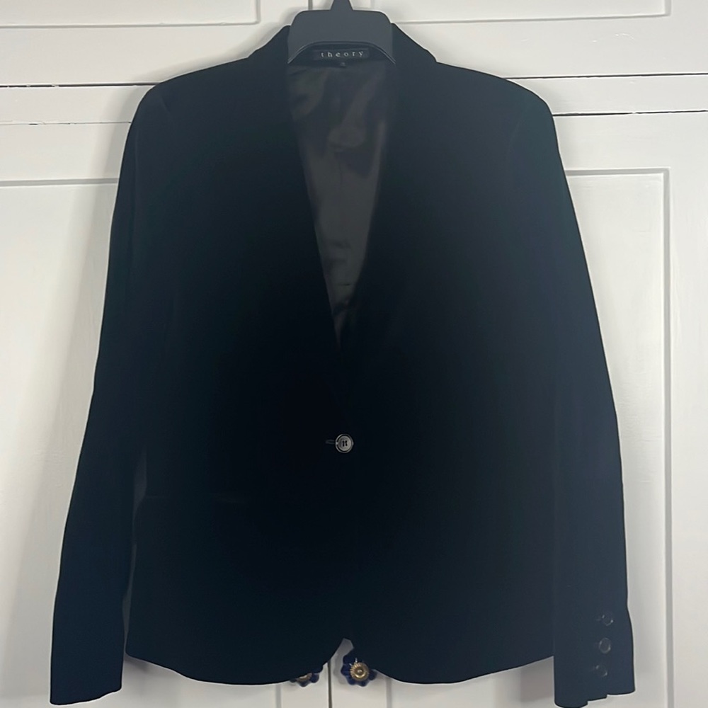 Theory black velvet blazer size 12